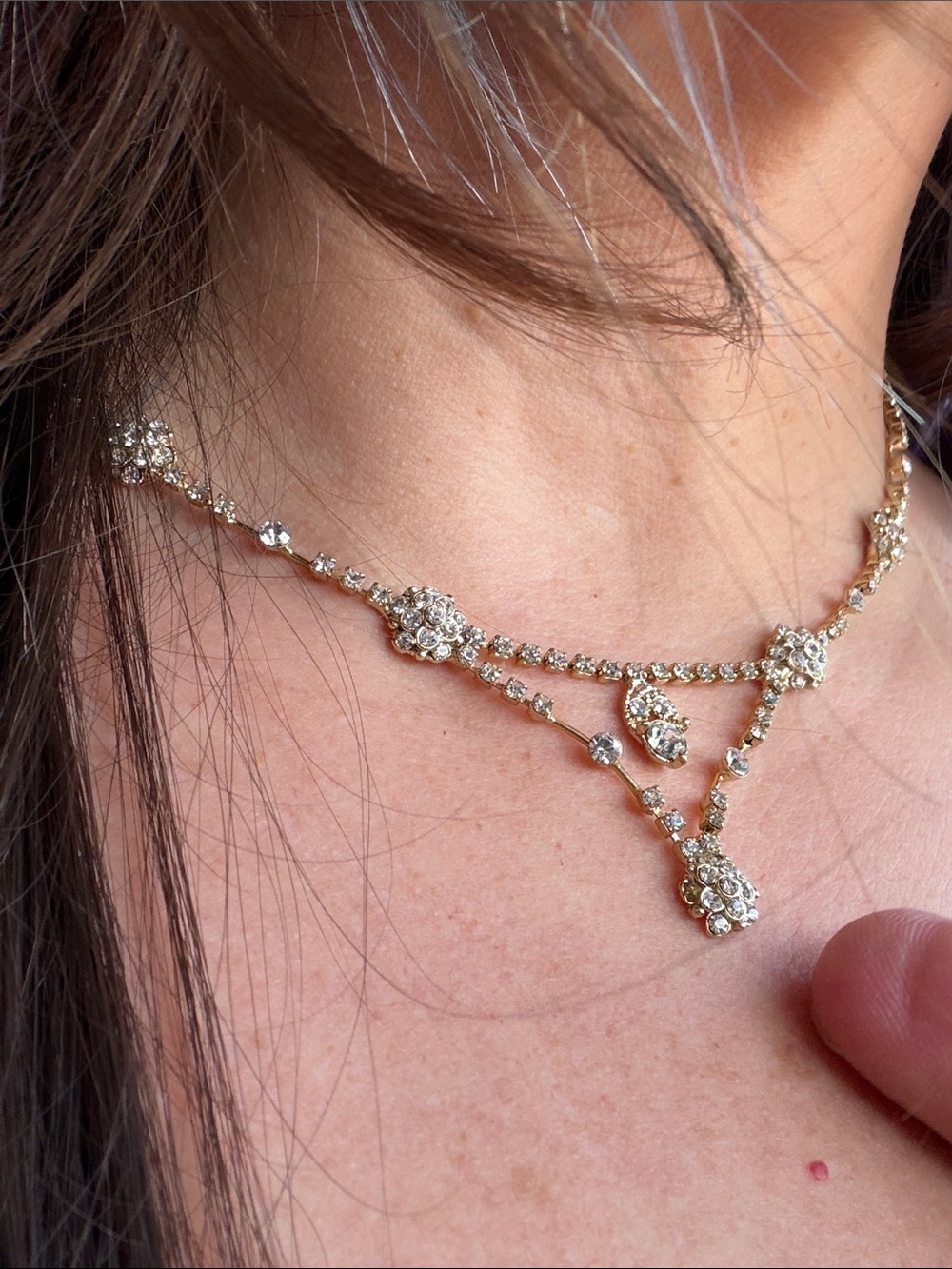 Gold-Tone Clear Gemstone Filigree Drop Necklace - Women Jewelry